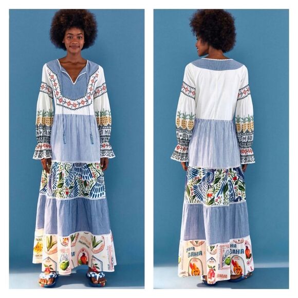 FARM Rio Dresses & Skirts - Farm Rio Pineapple Beach Embroidered Tiered Maxi Dress